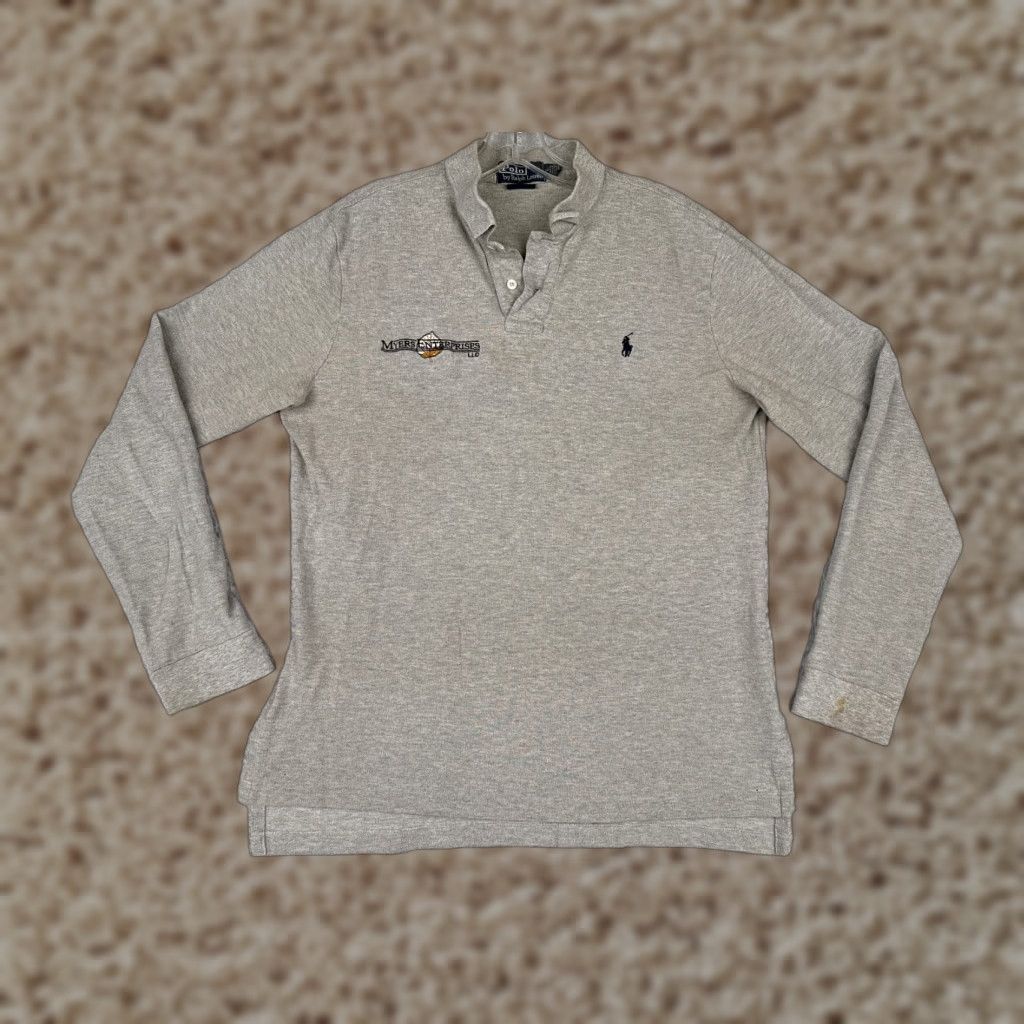 Ralph Lauren VINTAGE Ralph Lauren Polo Shirt Men L Gray Cotton Long Sleeve Regular Fit with Logo Embroidered - Sports, Classic, Designer, American Mens Size US L / EU 52-54 / 3 - 1 Thumbnail