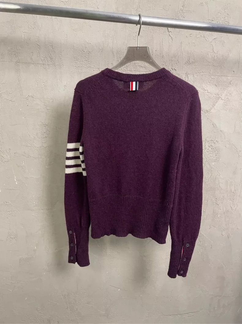 Thom Browne Thom browne Burgundy four-striped wool round-neck sweater 2 Size US XXS / EU 40 - 2 Thumbnail