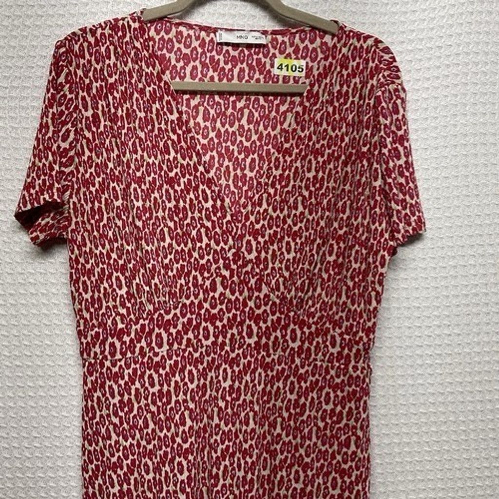 Mango Mango MNG Red Marita Retro Boho Smocked Midi Dress Women 10 Size L / US 10 / IT 46 - 5 Thumbnail