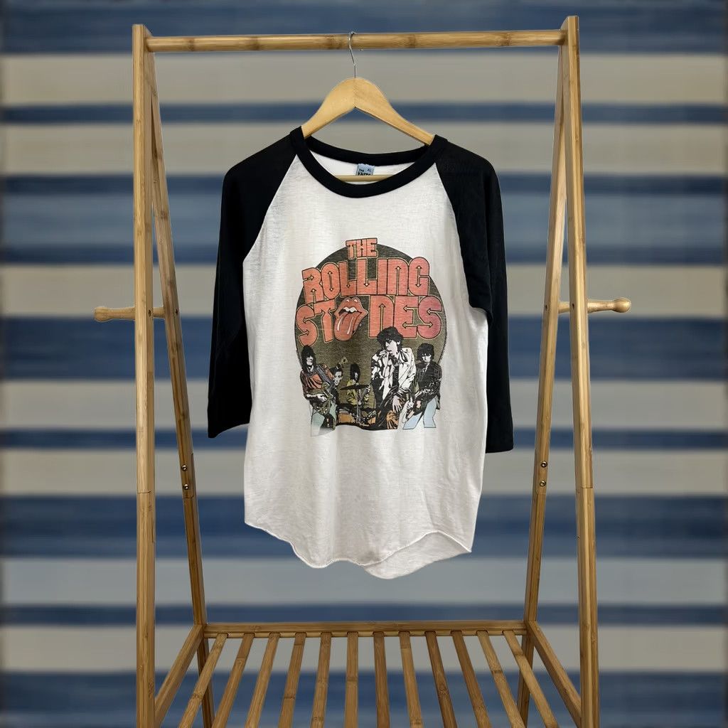 Vintage VTG The Rolling Stones The Knits Raglan Burn Out 80s Band T-Shirt XL White Men 3/4 Sleeve Raglan Burnout Tee Size US XL / EU 56 / 4 - 1 Thumbnail