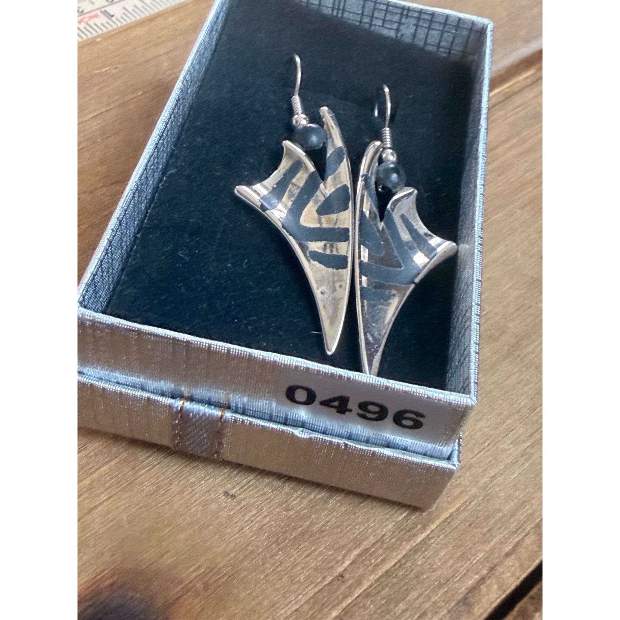 Other Abstract Silver Drop Earrings With Geometric Tribal Design & Size ONE SIZE - 3 Thumbnail