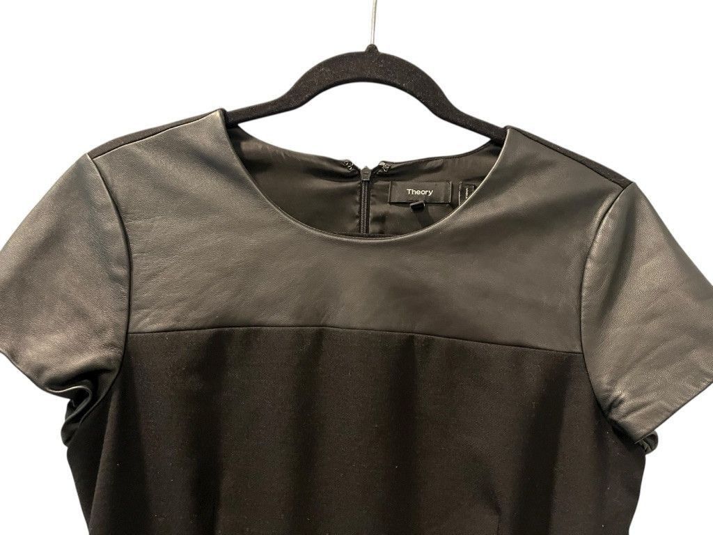 Theory Theory Ganiah Size 8 Wool Leather Black Dress Zip Up Work Size M / US 6-8 / IT 42-44 - 3 Thumbnail