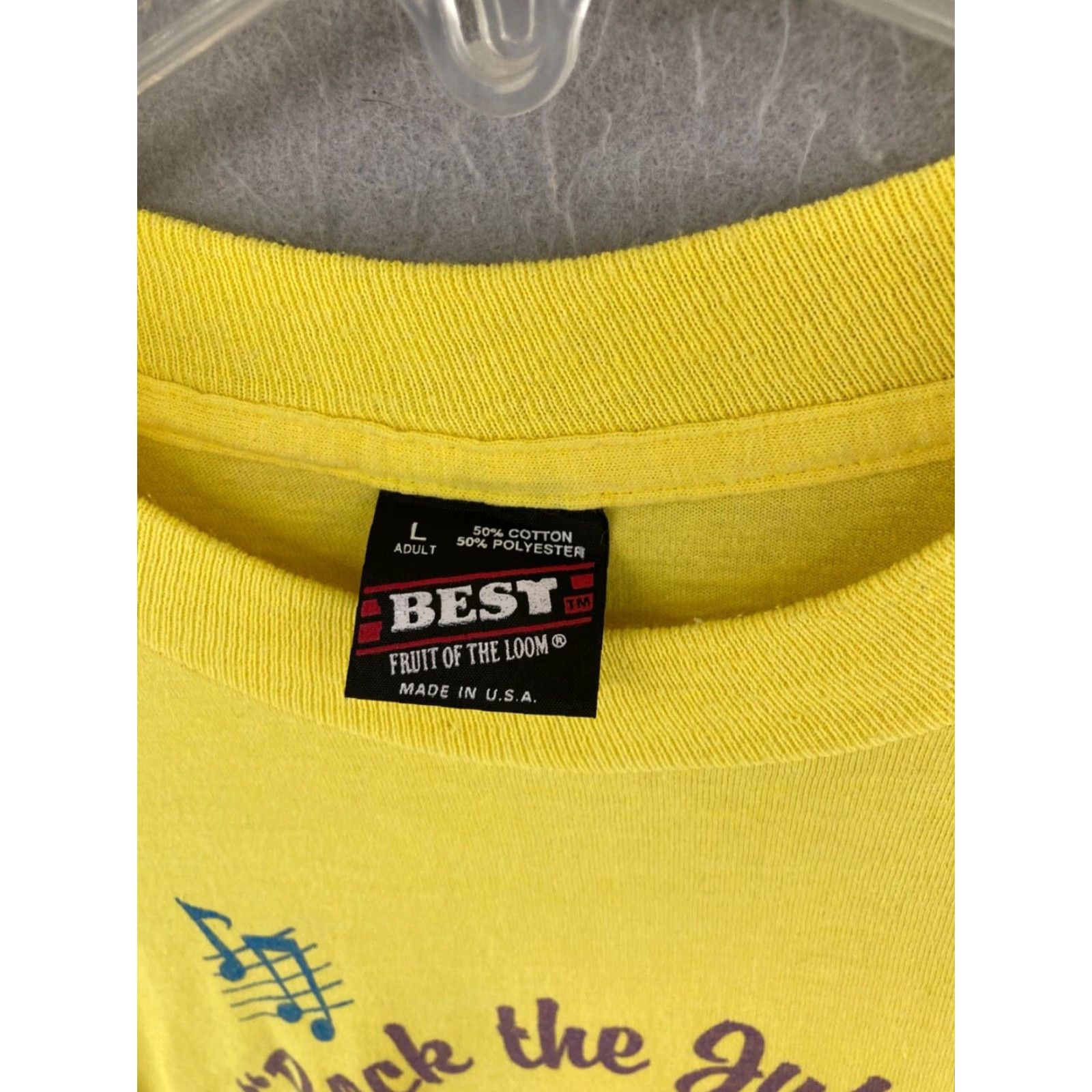 Fruit Of The Loom VINTAGE Fruit of the Loom Mens TShirt L Yellow USA MADE Rock The Jukebox Shirt Short Sleeve Crew Neck Graphic Print Size US L / EU 52-54 / 3 - 5 Thumbnail