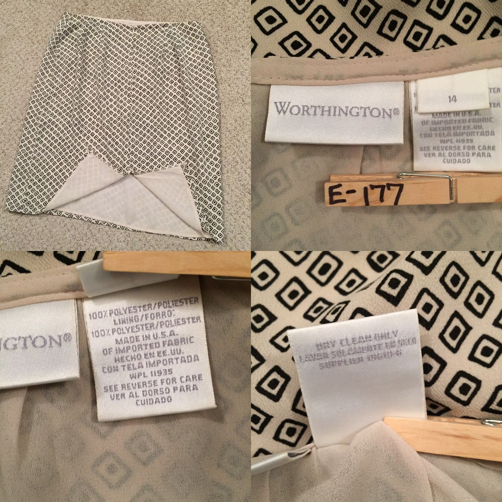 Worthington Worthington Skirt Regular Women Knee Length Beige Geometric Lined Slit 14 Pencil Dressy Polyester ZIP Zipper Mature Size 36" / US 14 / IT 50 - 8 Thumbnail