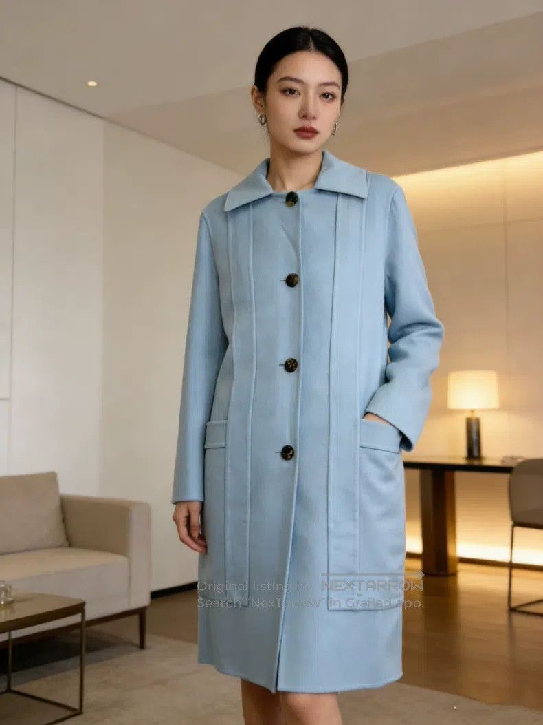Hermes Hermes Blue Cashmere Collar Coat Size XXS / US 00 / IT 34 - 1 Thumbnail