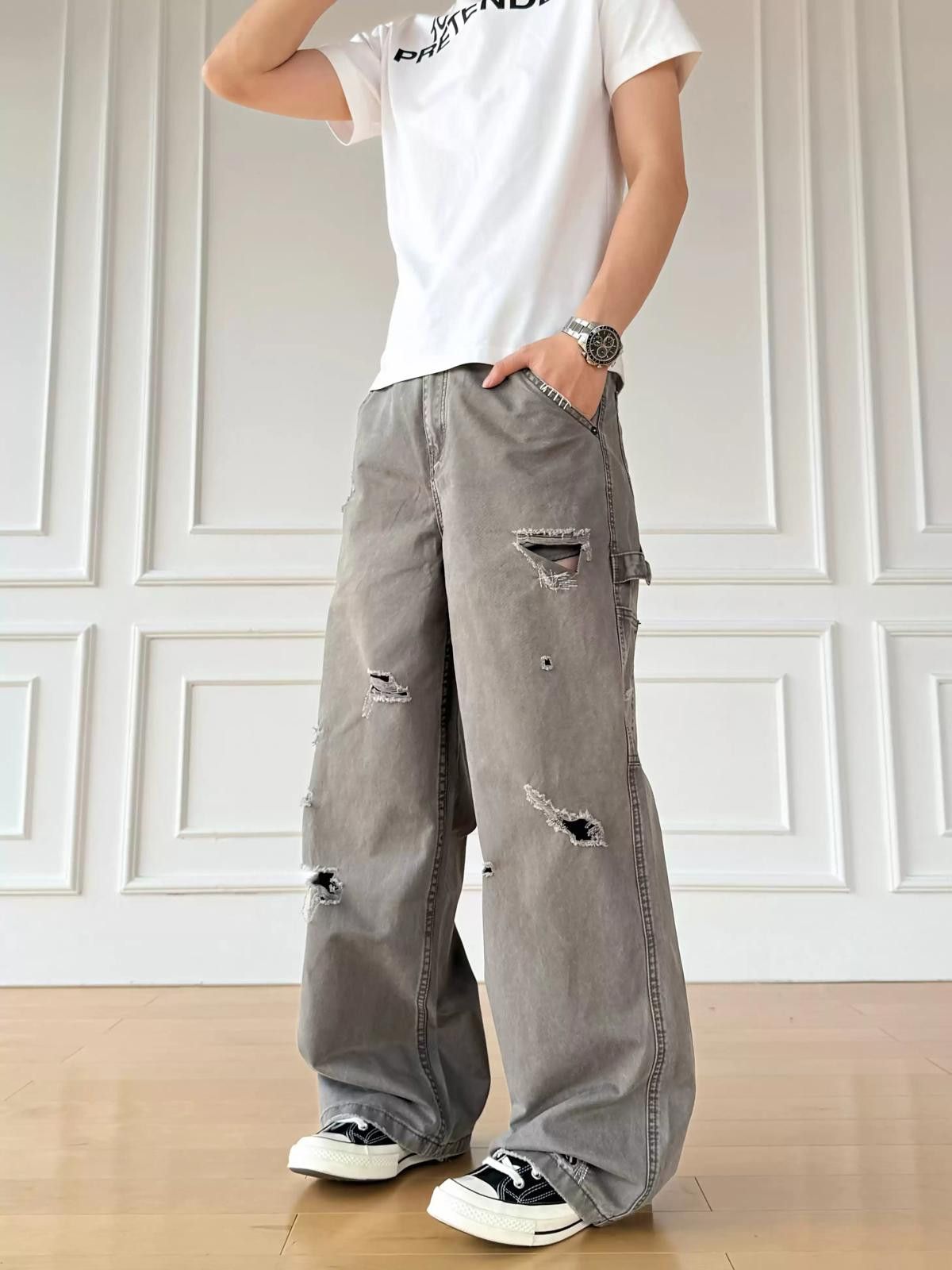 Other Distressed Wide Leg Denim Jeans Size US 30 / EU 46 - 1 Thumbnail