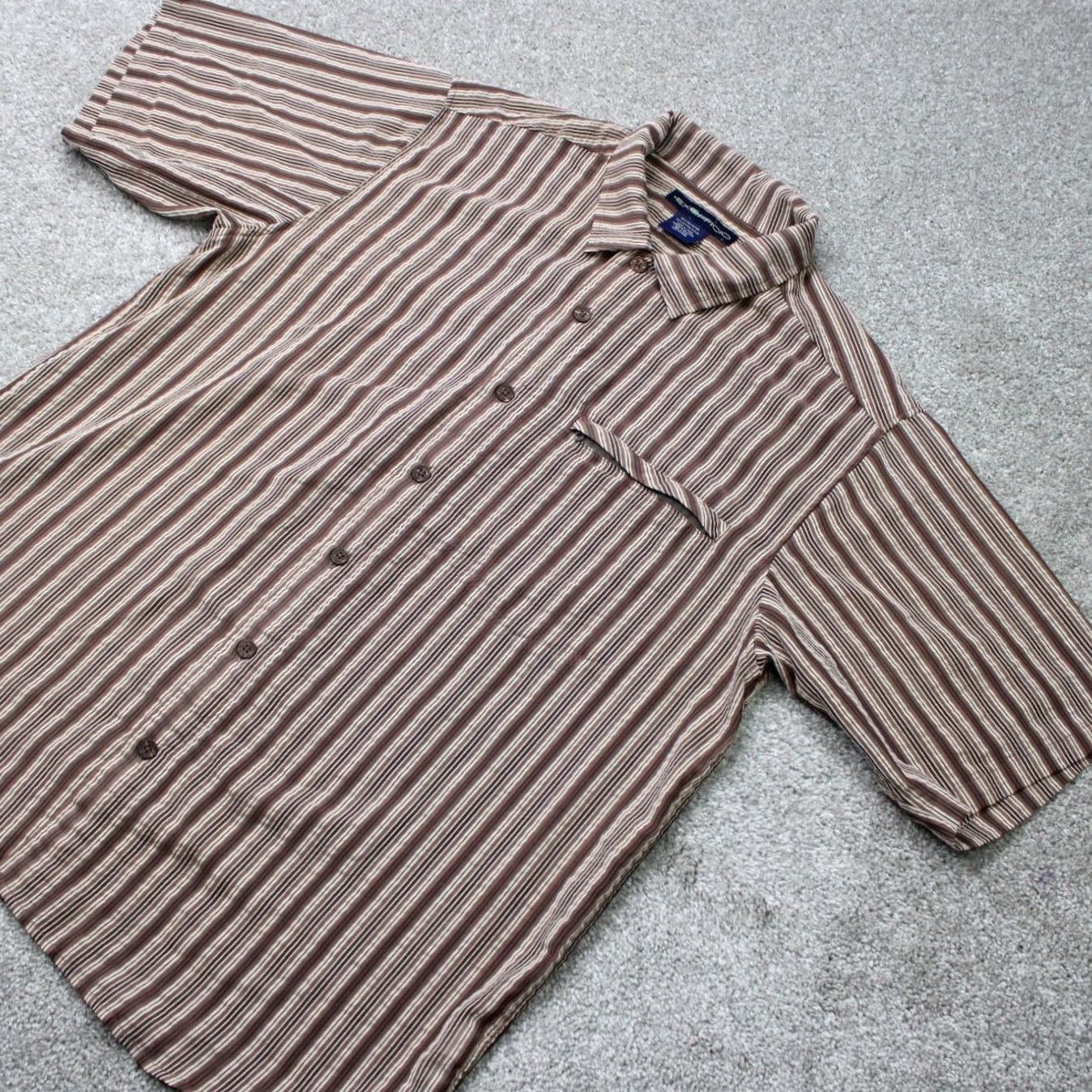 ExOfficio ExOfficio Shirt Mens XL Striped Brown/Tan Short Sleeve Button-Up Casual, Travel, Workwear, All Seasons, Breathable, Pockets Size US XL / EU 56 / 4 - 3 Thumbnail