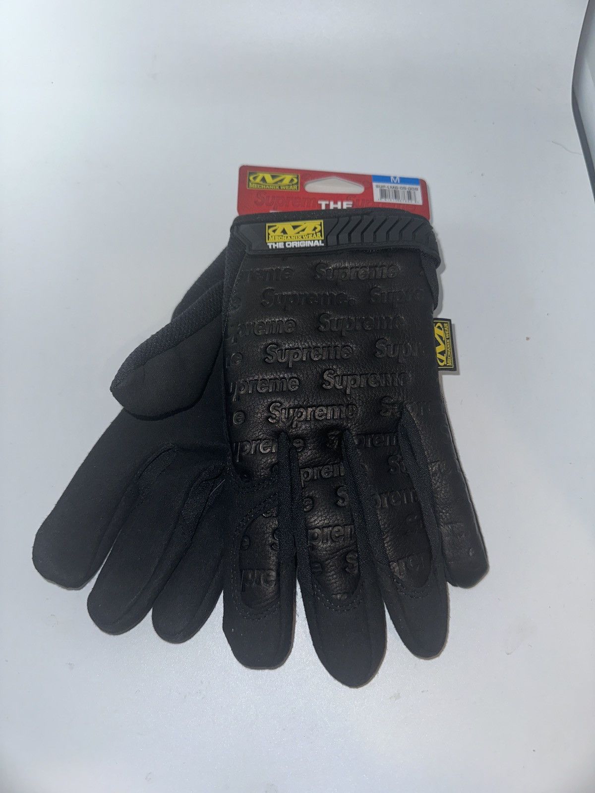 image of Supreme X Mecanix Leather Work Gloves Black in Red, Men's