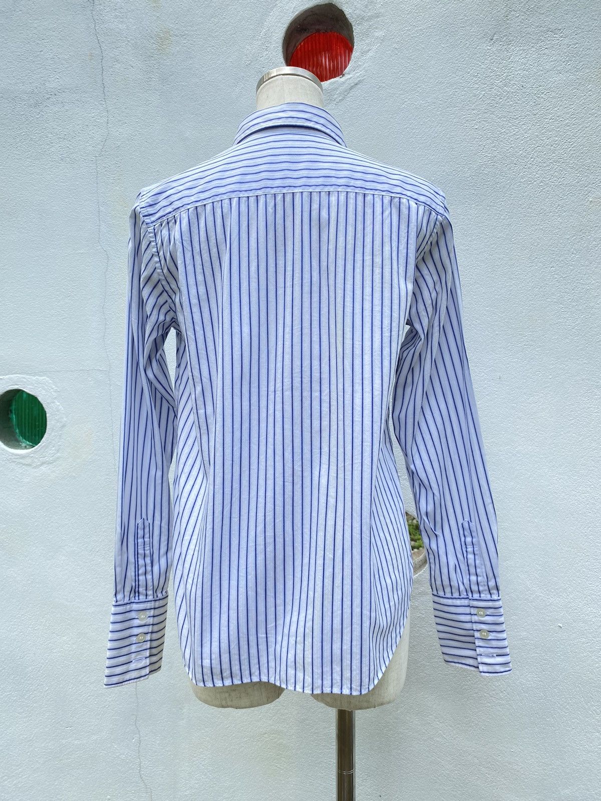 Zucca Zucca Blue Striped Ruffle-Front Polo Shirt Size S / US 4 / IT 40 - 2 Thumbnail