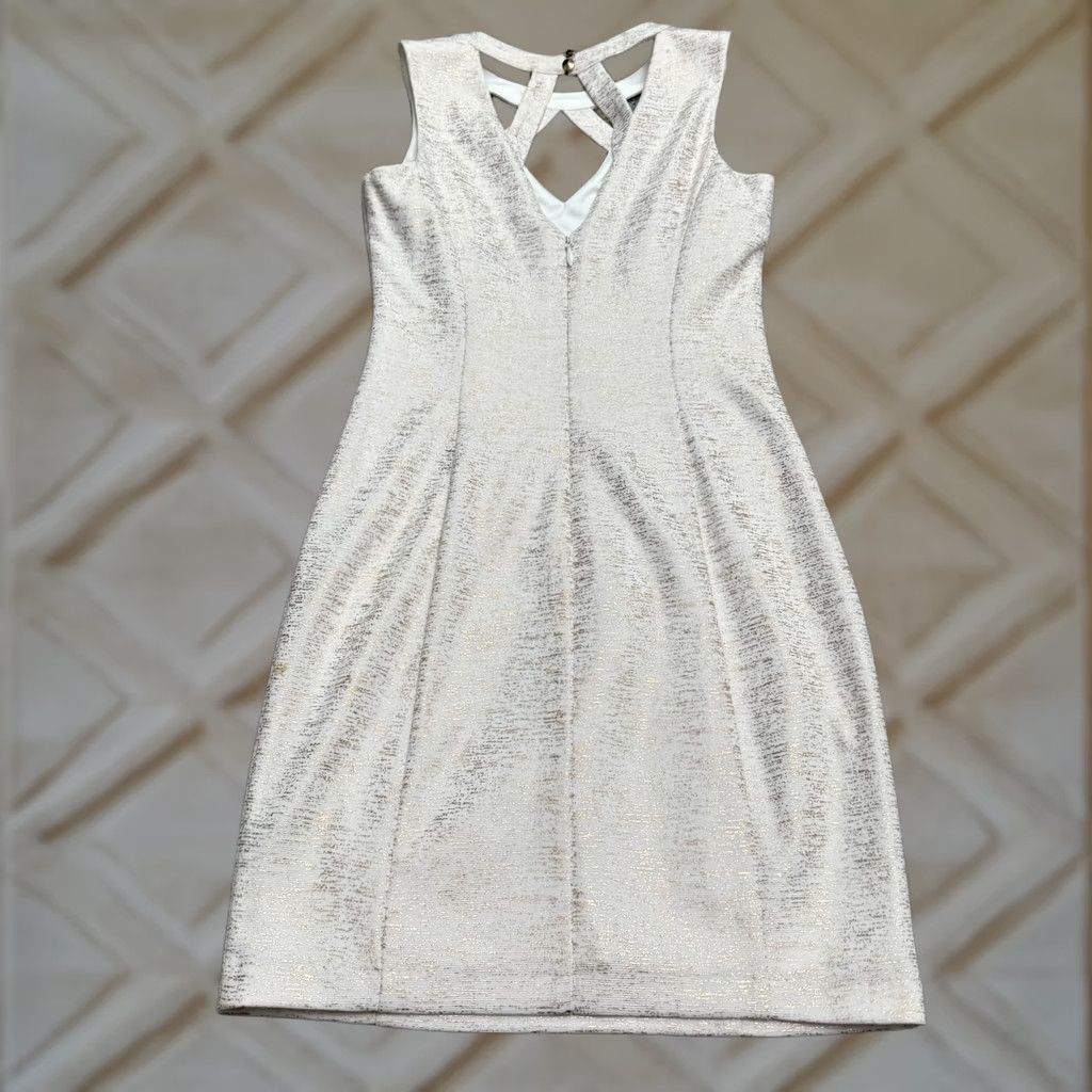 Guess GUESS White Metallic Cut-Out Sleeveless Mini Pencil Dress Womens Short Sleeveless Party Glam Size S / US 4 / IT 40 - 1 Thumbnail