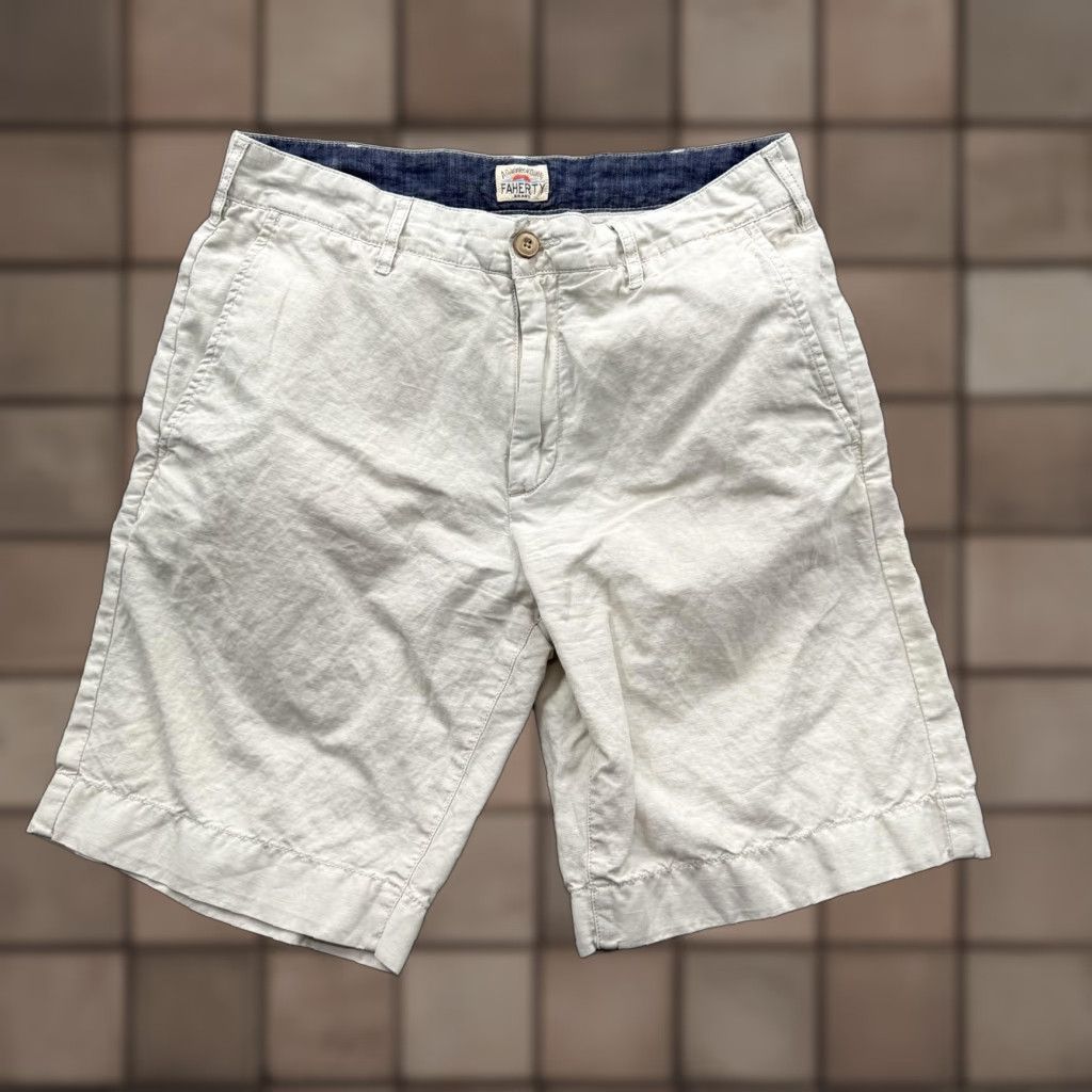 Faherty Faherty Shorts Mens 29 Beige Linen Cotton Chino Drawstring 9 Inseam Casual Beach Size US 29 - 1 Thumbnail