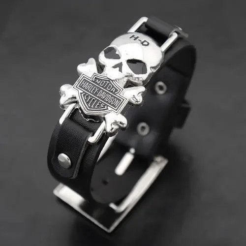 Jewelry × Leather Gothic Leather Punk Skull Bracelet Size ONE SIZE - 4 Thumbnail