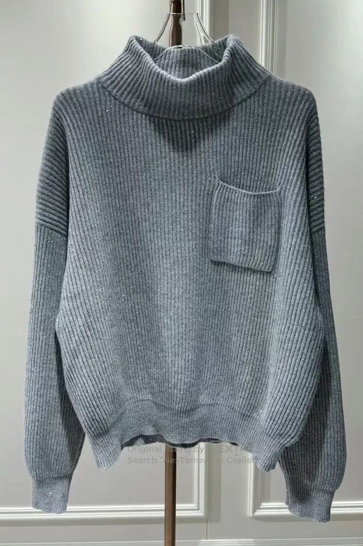 Brunello Cucinelli Brunello Cucinelli Gray Sequin Knit Cashmere Sweater Size XS / US 0-2 / IT 36-38 - 1 Thumbnail