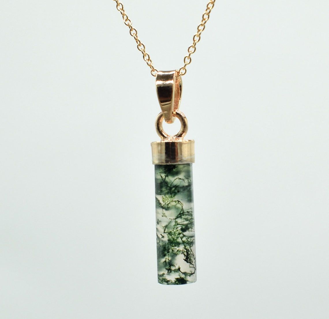 Handmade Natural Moss Agate Pendant: 925 K Silver Necklace, 18 Inch Size ONE SIZE - 2 Thumbnail