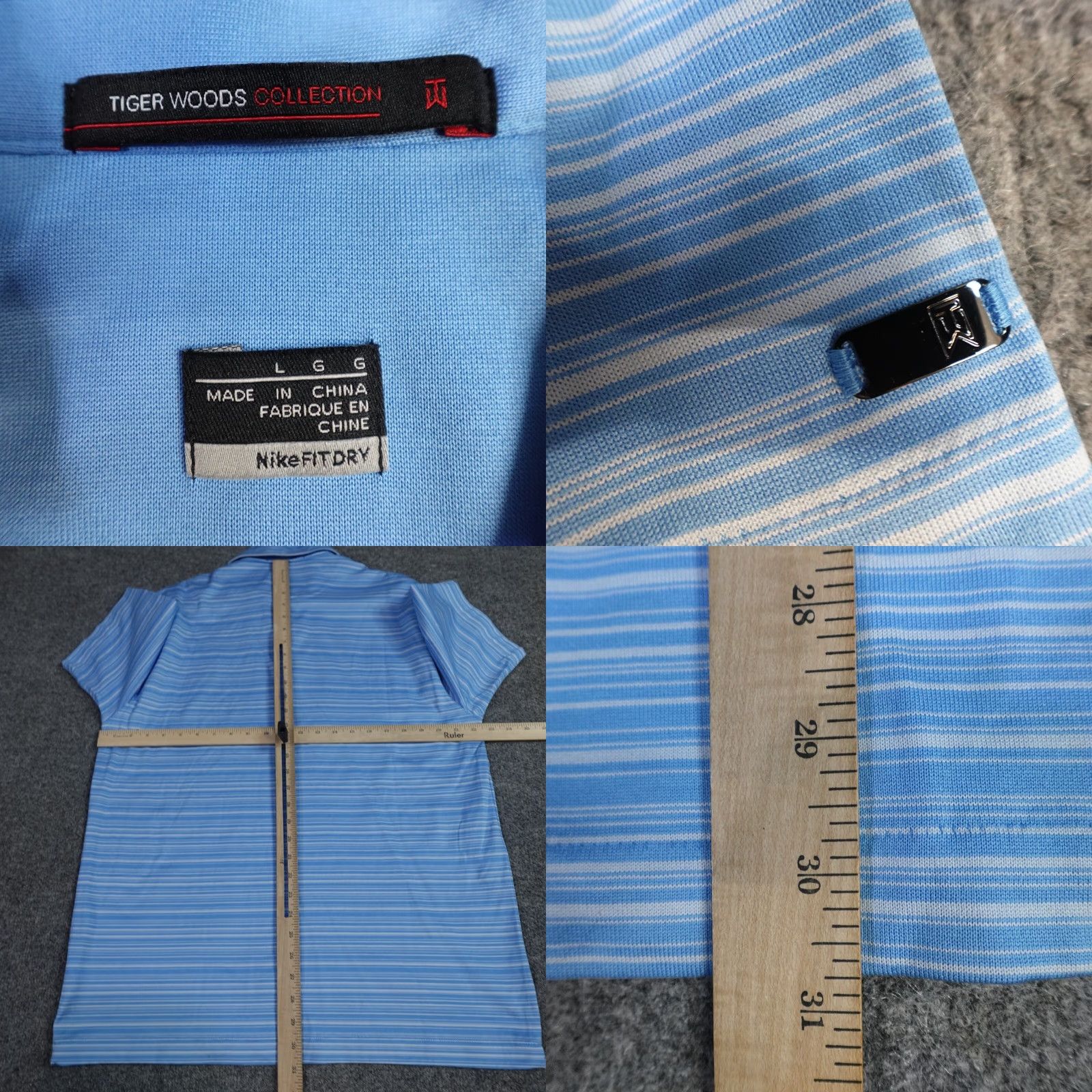 Nike Nike Tiger Woods Collection Polo Shirt L Blue Striped Performance Golf Men Regular Short Sleeve Collared Button Neck Size US L / EU 52-54 / 3 - 8 Thumbnail
