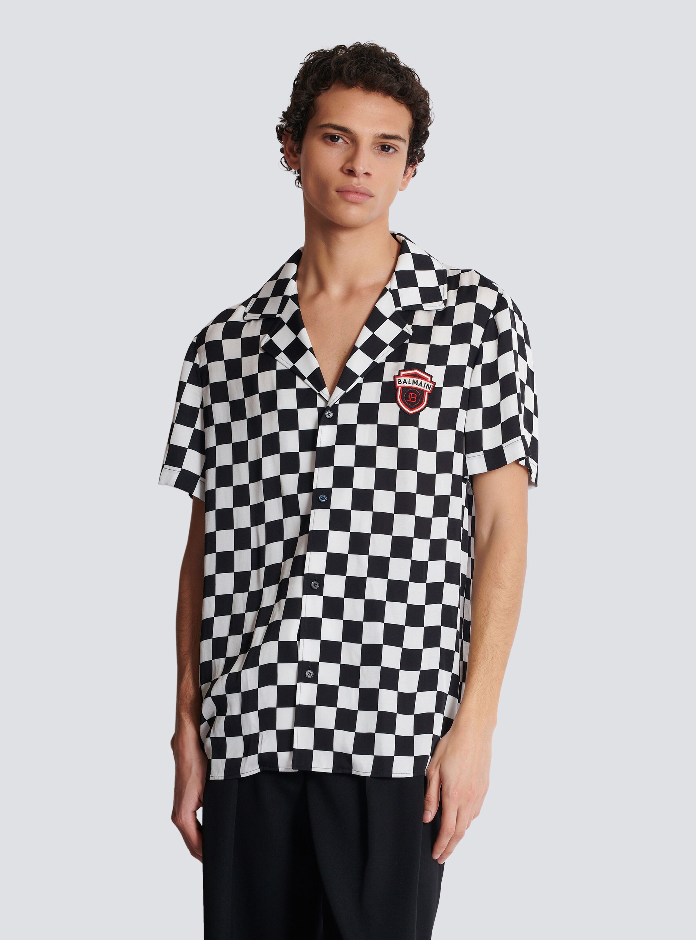 Balmain o1s1wg110925 Satin Check Shirt in Black/White Size US M / EU 48-50 / 2 - 2 Thumbnail