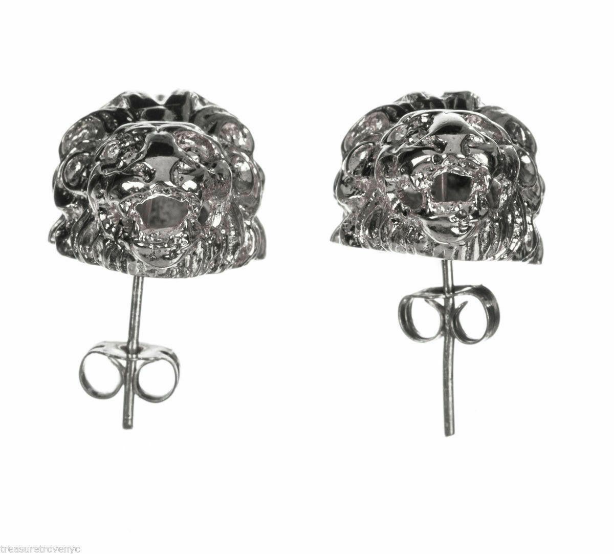 Designer Sterling Silver Plated Brass Etruscan Lion Stud Earrings Size ONE SIZE - 3 Thumbnail