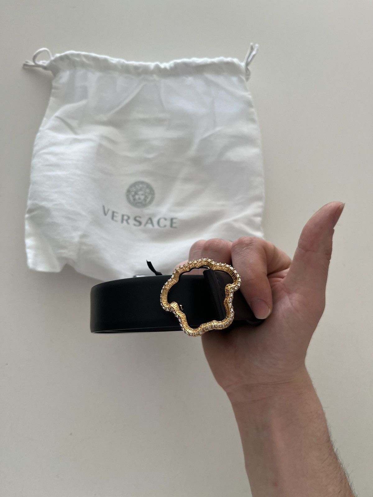 image of NWT - Versace Medusa Outline Belt in Black, Men's