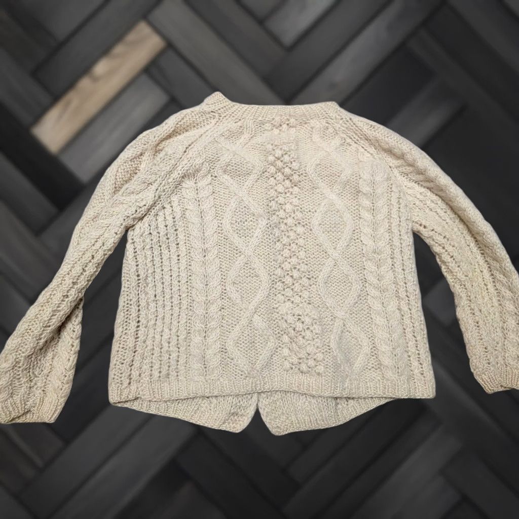 Vintage Mantessa 1950s ITALY Aran Wool Cardigan Sweater Women M Cream Off-White Vintage Pattern Aran Size M / US 6-8 / IT 42-44 - 1 Thumbnail