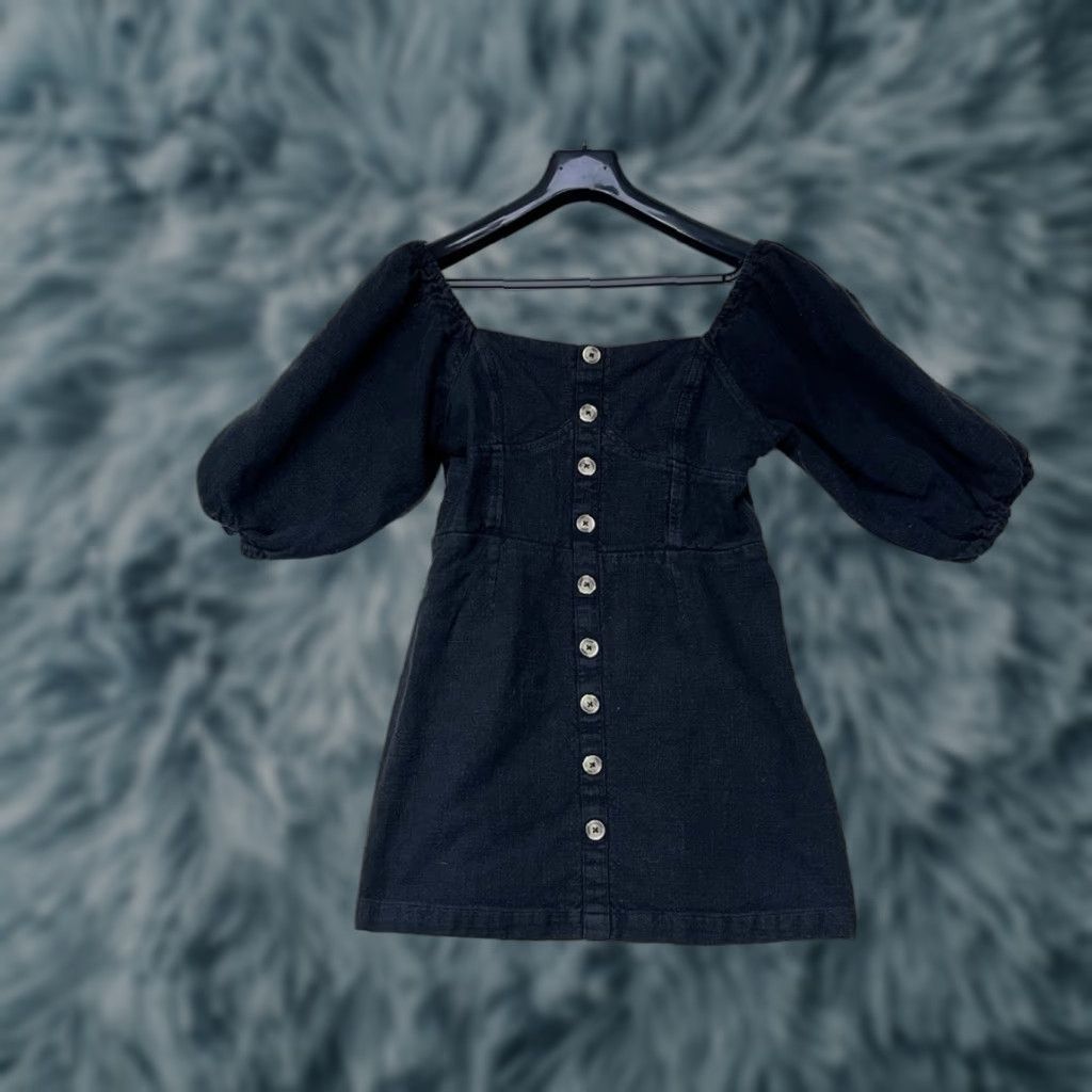 Billabong Billabong Mini Dress Marine Square Neck Puff Sleeve Button Front Black 12 Women Regular Short Cotton Blend Casual Spring Summer Size XL / US 12-14 / IT 48-50 - 1 Thumbnail