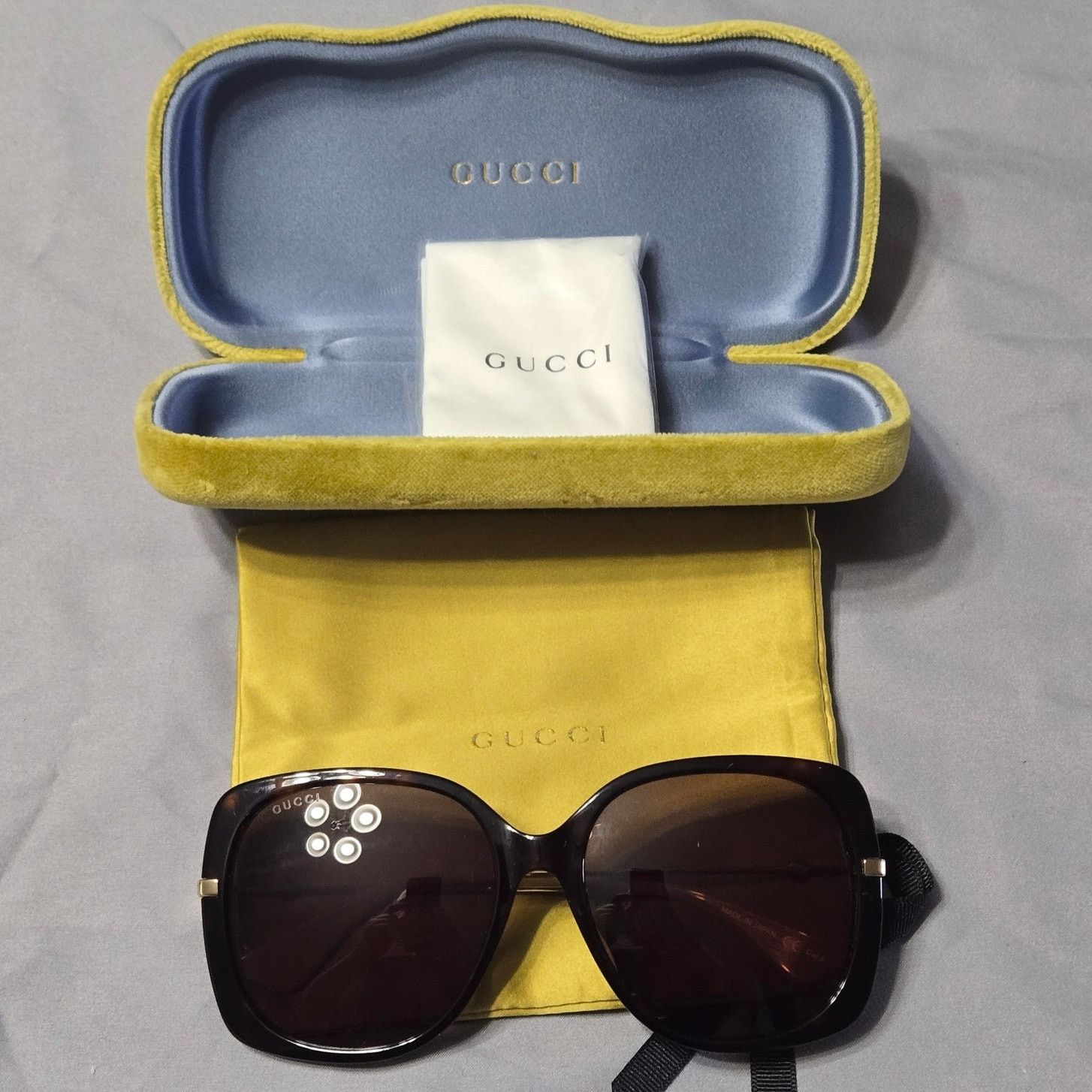 Gucci Gucci Oversized Square Sunglasses Dark Havana & Gold Size ONE SIZE - 1 Thumbnail