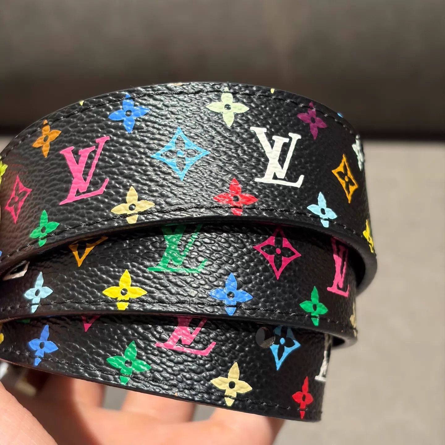 Louis Vuitton LV Black Tri-Color Monogram Allover Smooth Buckle Belt Size ONE SIZE - 7 Thumbnail