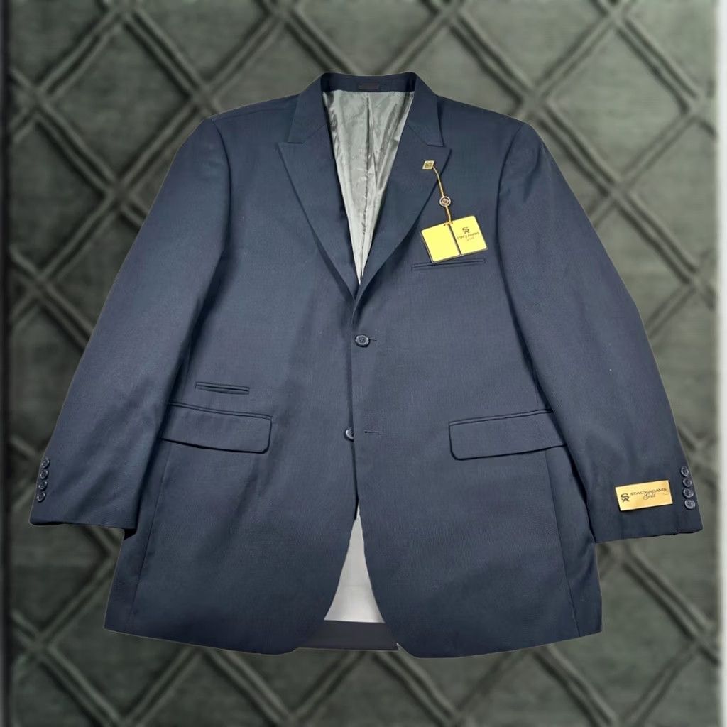 Vintage Stacy Adams Blazer Mens 48R Navy Blue Micro Houndstooth Sports Coat Gold Size 48R - 1 Thumbnail
