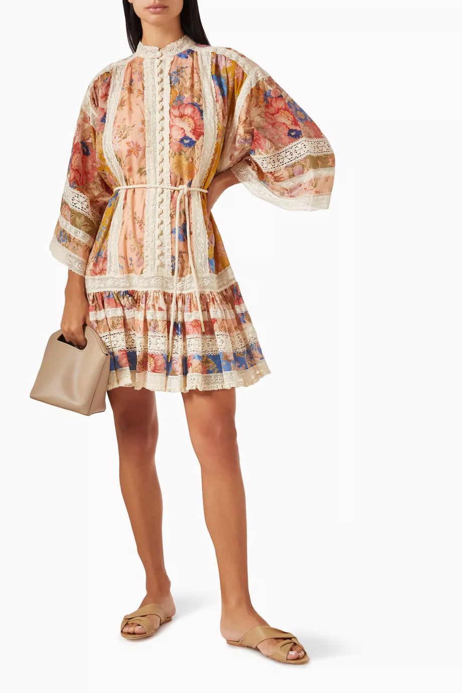 Zimmermann o1s22i1n1024 Lace Trimmed Cotton Mini Dress in Multicolor Size M / US 6-8 / IT 42-44 - 1 Thumbnail