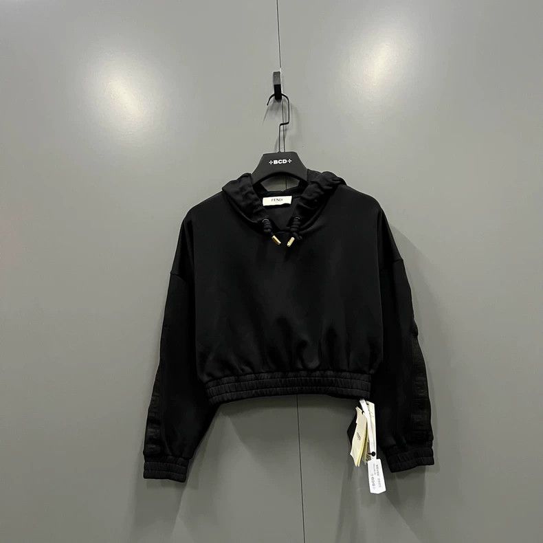 FENDI Black Cropped Drawstring Hoodie - dmc