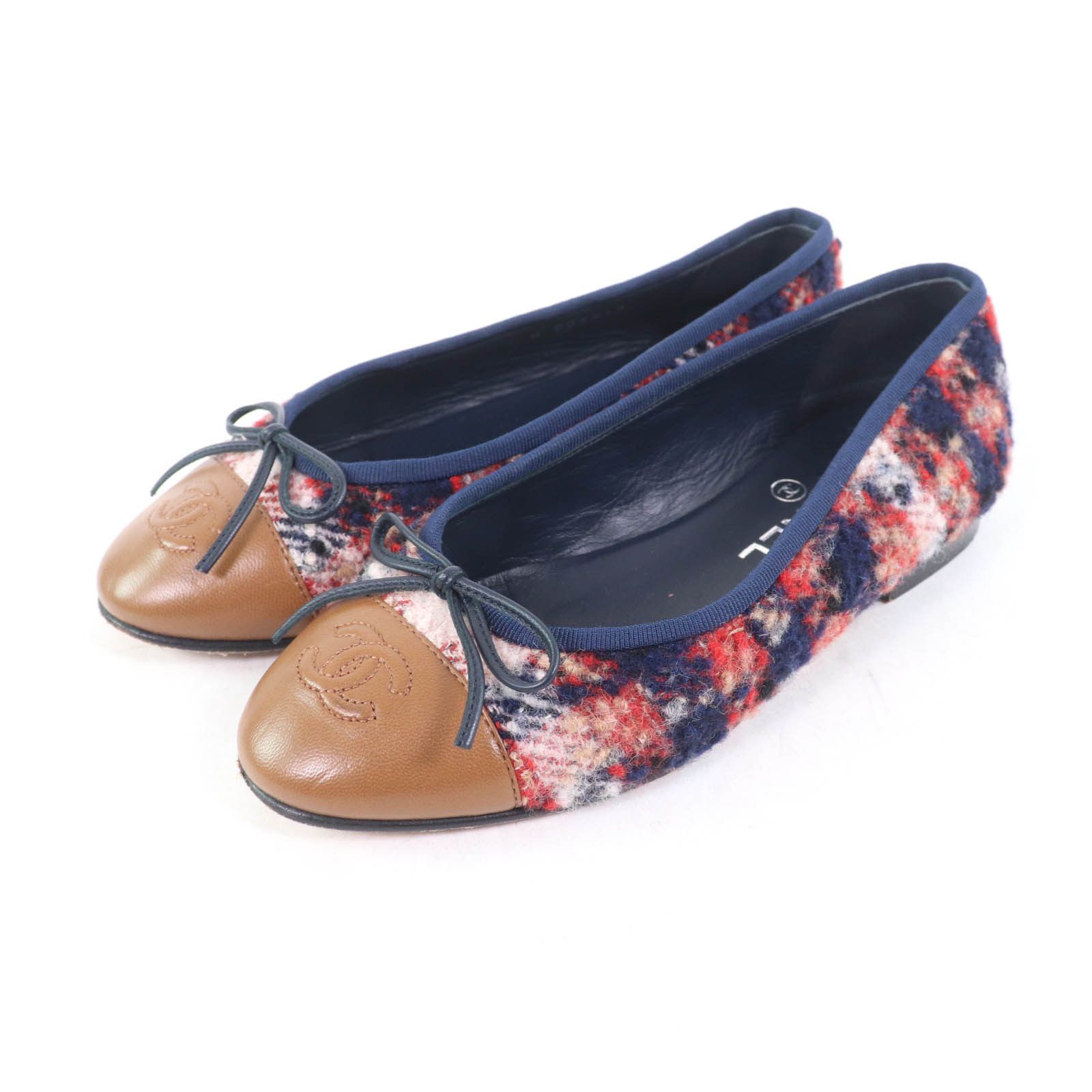 Chanel Chanel COCO Mark Ballerina Tweed Leather Flats Leather