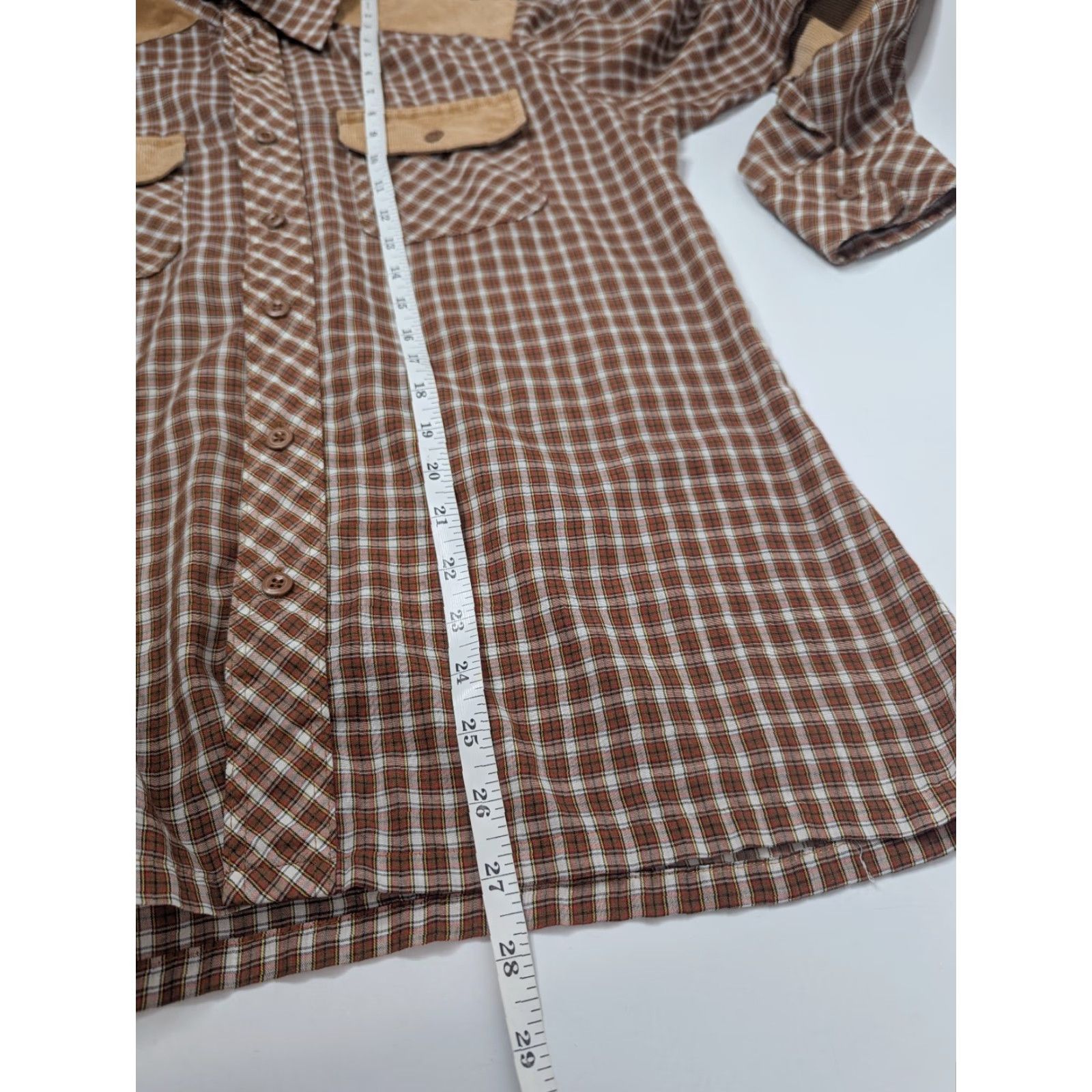Wrangler VINTAGE Wrangler Shirt Western Plaid Corduroy Lightweight M USA Brown Knit? Size M / US 6-8 / IT 42-44 - 5 Thumbnail