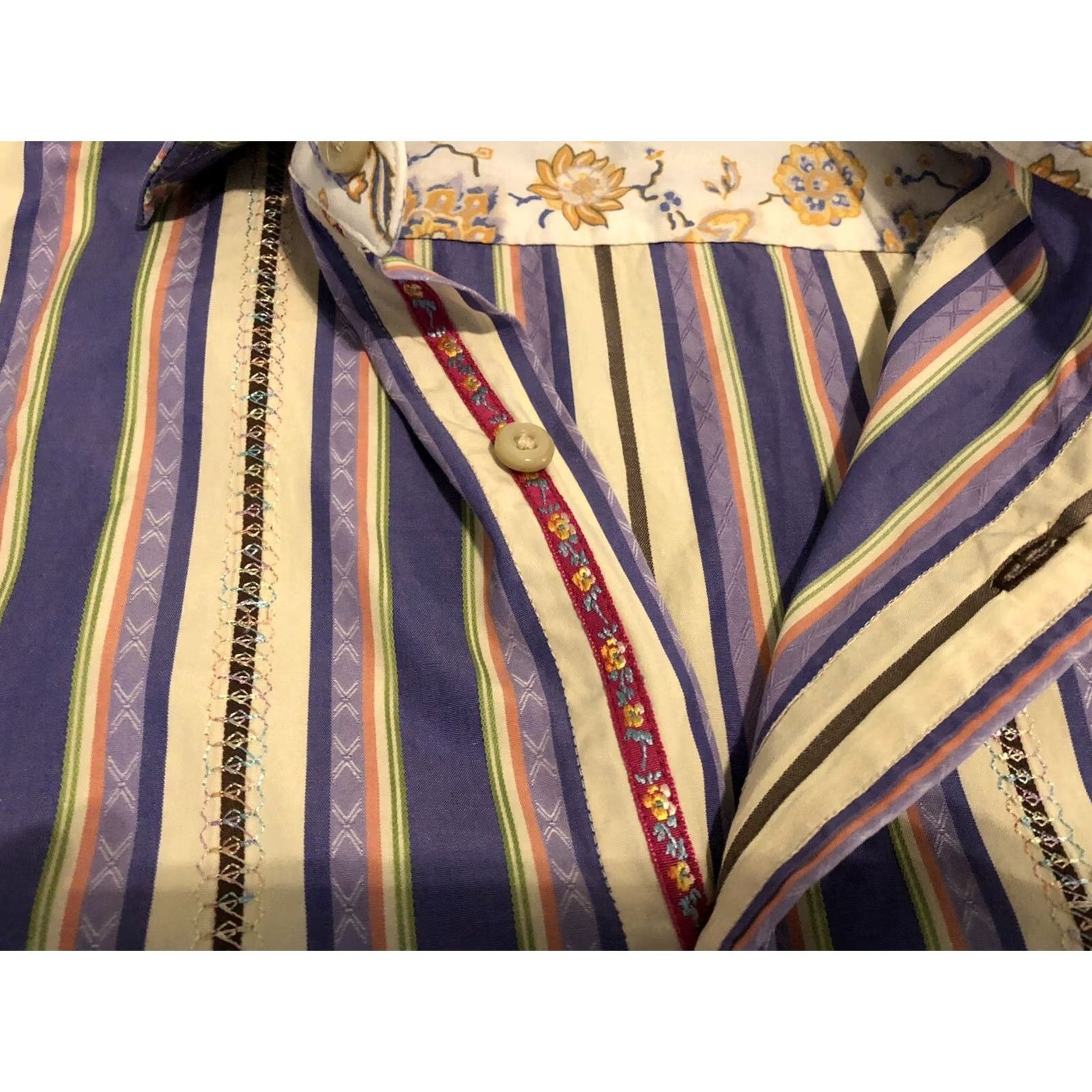 Robert Graham Robert Graham Striped Embroidered Long Sleeve Shirt Mens XL Multicolor, Button-Up, Cotton, Jeans, Button, Regular, Dress Shirt Size US XL / EU 56 / 4 - 4 Thumbnail