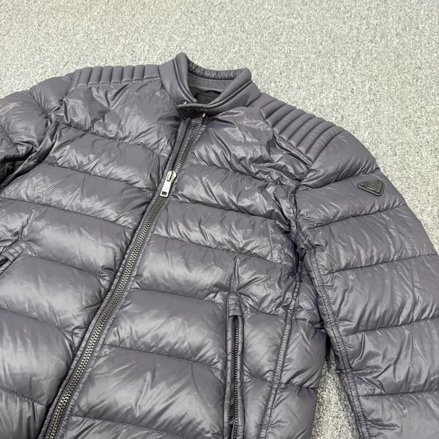 Prada Prada Gray Triangle Logo Hooded Biker Down Jacket 48 99 New Size US M / EU 48-50 / 2 - 3 Thumbnail