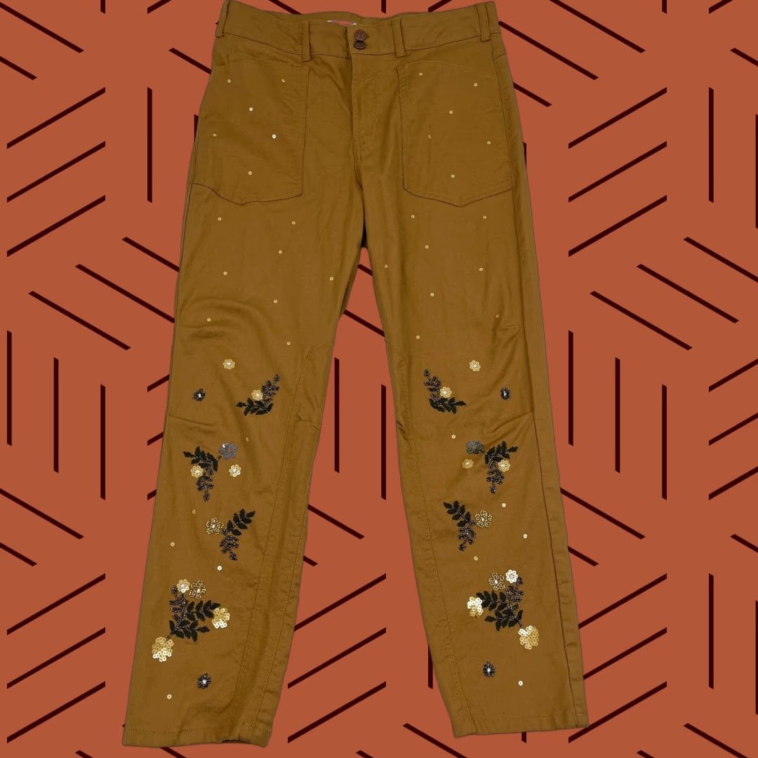 Anthropologie Anthropologie Pilcro Wanderer Pants Women Sz 30 W34 L29 Brown Floral Sequin Boho Size 30" / US 8 / IT 44 - 1 Thumbnail