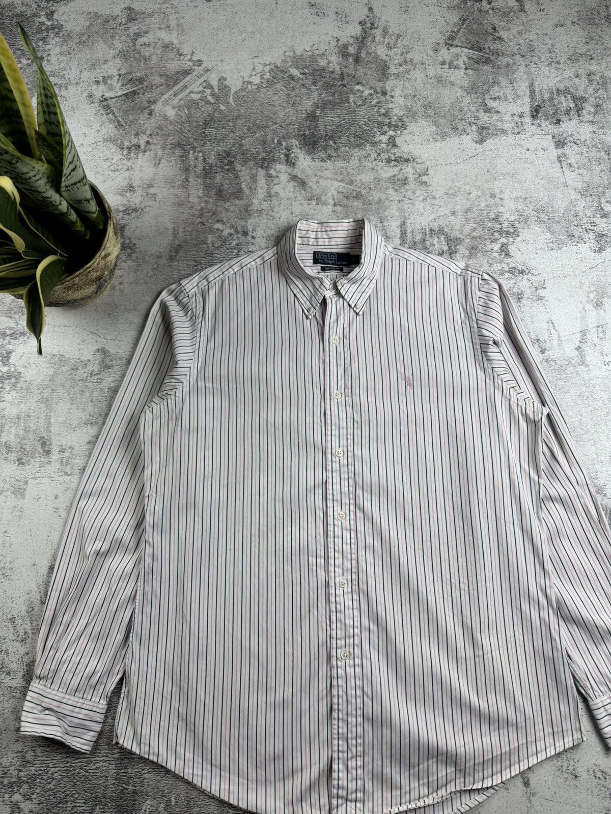 Polo Ralph Lauren Polo Ralph Lauren White Pink Large Size Button Striped Classic LongSleeve Shirt Size US L / EU 52-54 / 3 - 4 Thumbnail