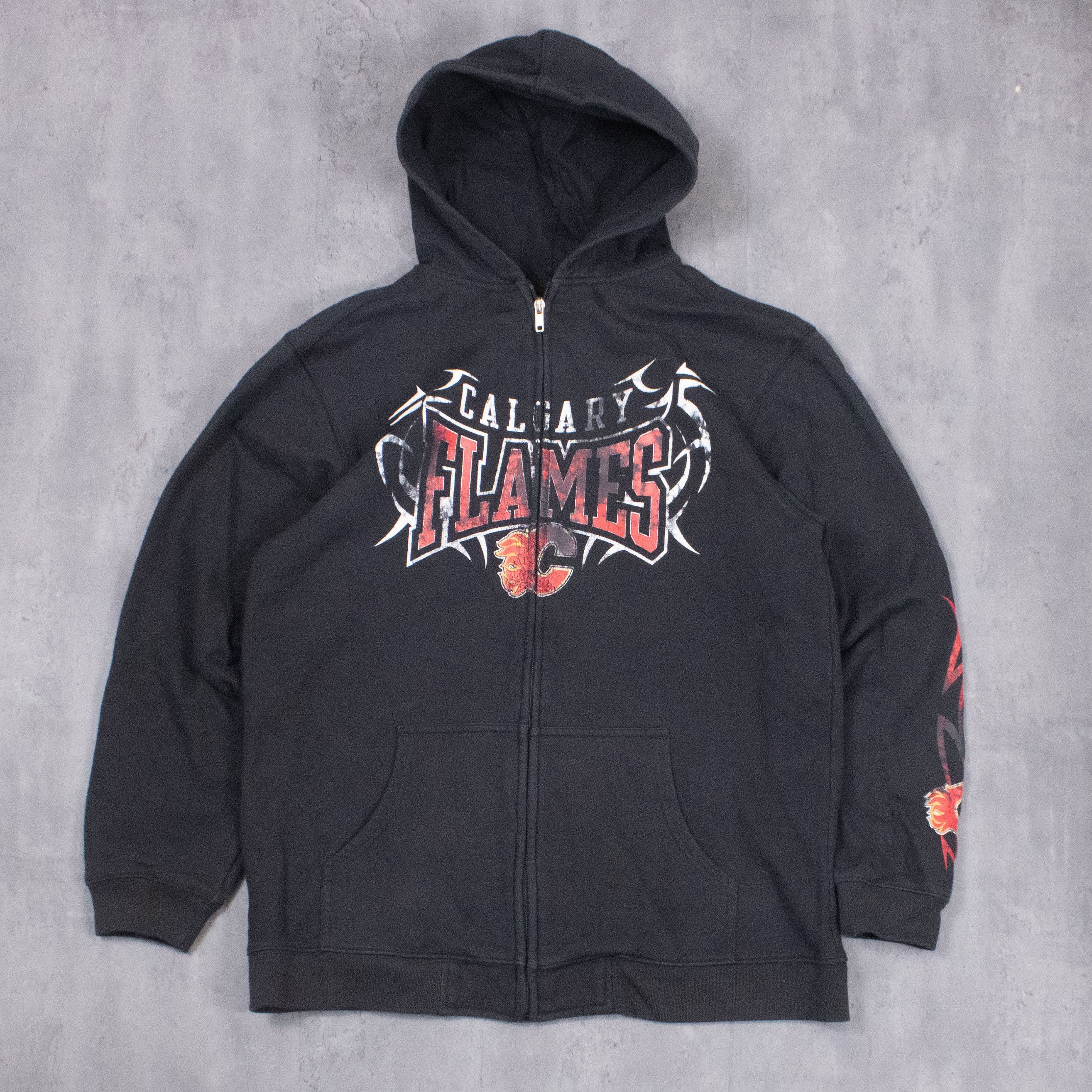 NHL Y2K 2000’s Reebok Calgary Flames Metal Logo Black Zip Hoodie Size US M / EU 48-50 / 2 - 4 Thumbnail