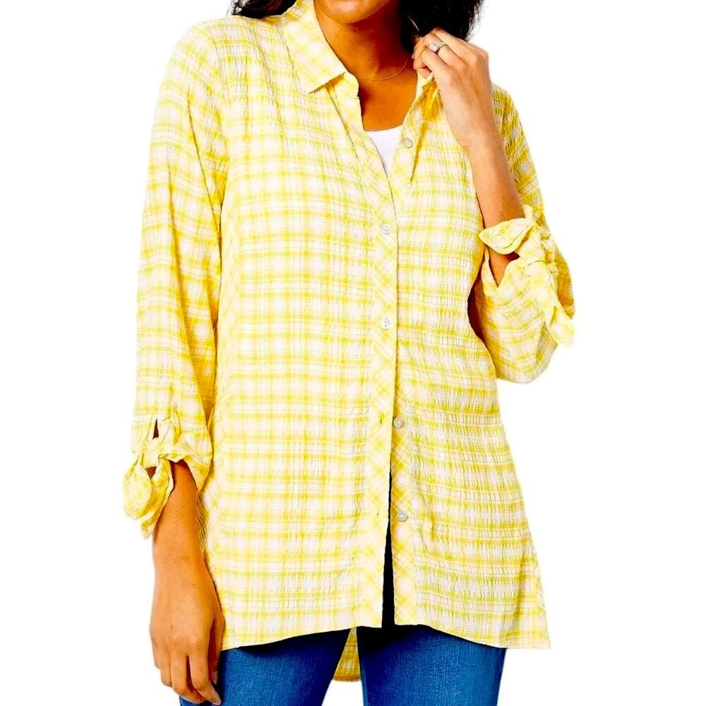 Other New Susan Graver Yarn Dyed Button Front Yellow Plaid Shirt Size S / US 4 / IT 40 - 1 Thumbnail