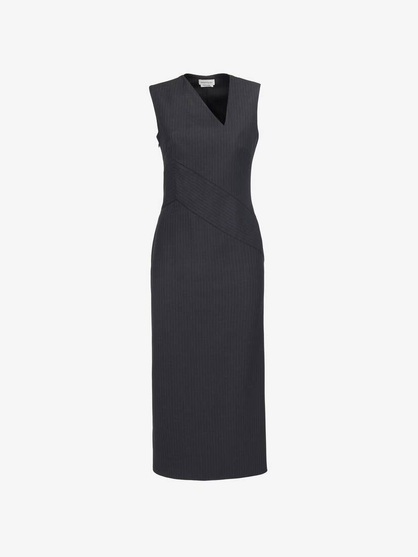 Alexander McQueen o1srvl11e0226 Pinstripe Midi Dress In Grey Size S / US 4 / IT 40 - 1 Thumbnail
