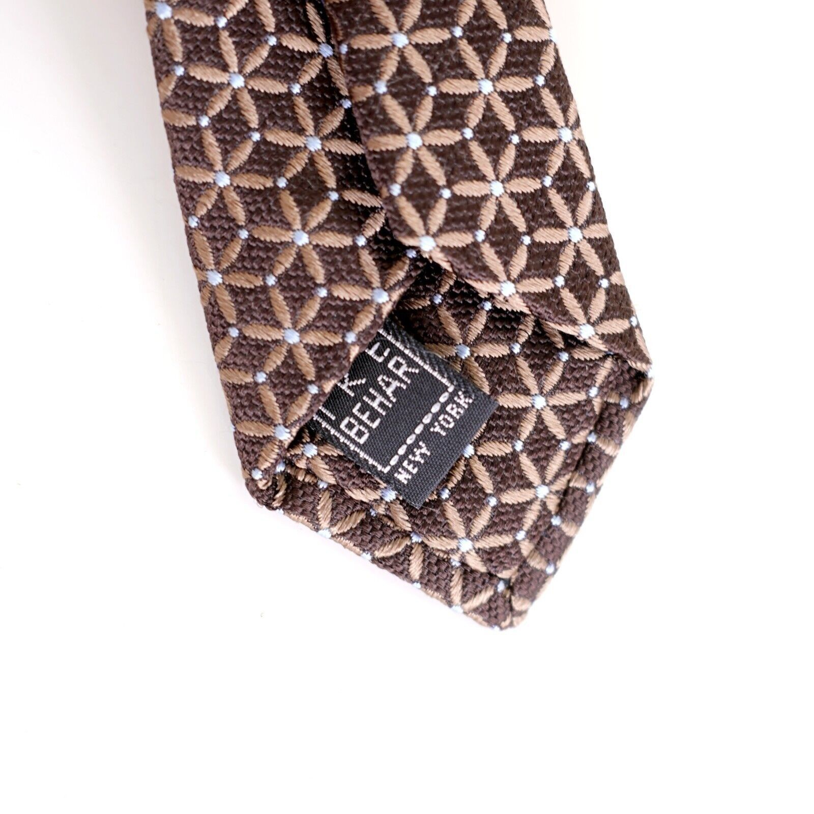 Ike Behar Ike Behar New York Woven Geometric Brown Tan Woven Silk Tie Size ONE SIZE - 4 Thumbnail