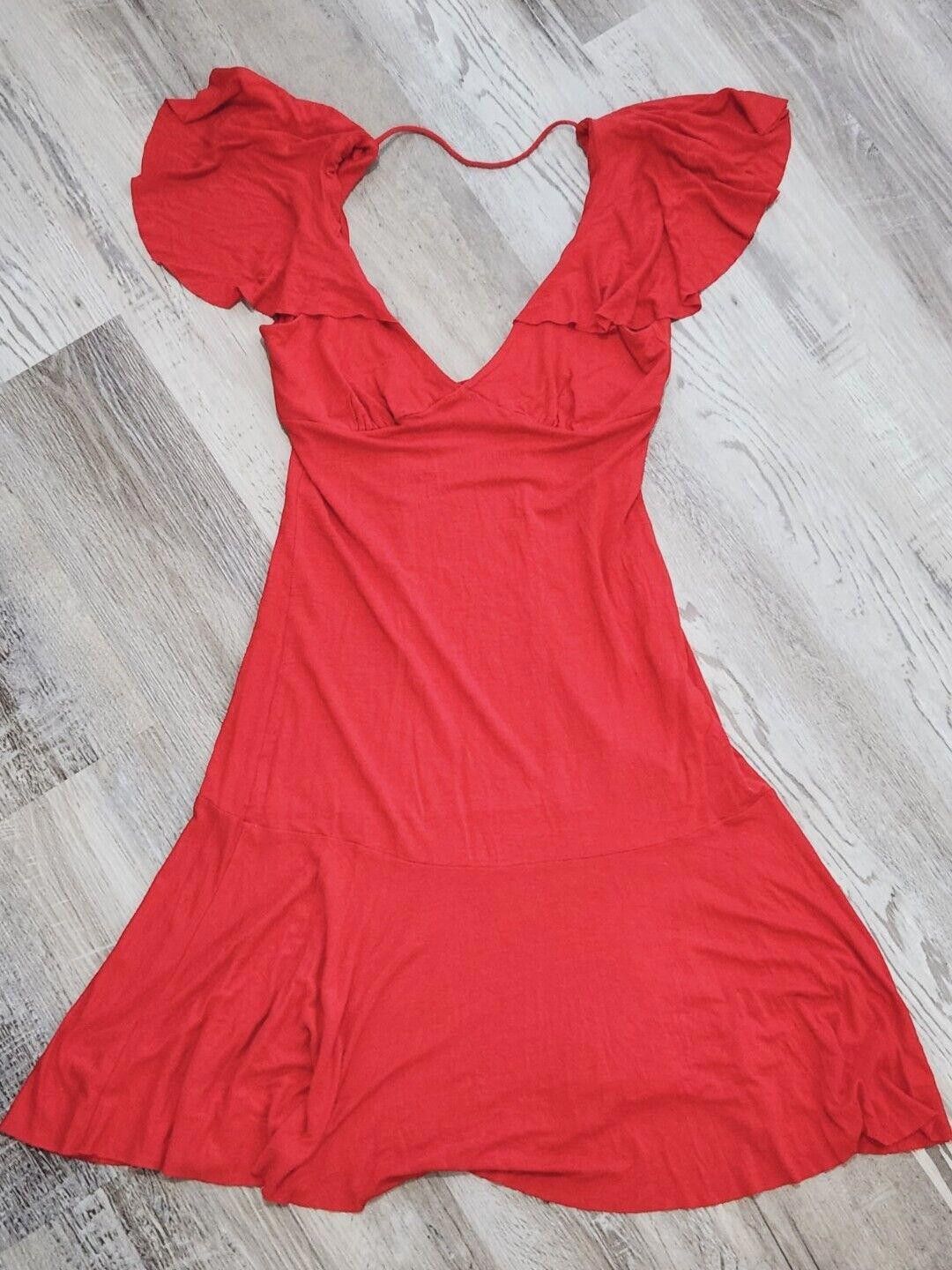 Armani Exchange Armani Exchange Dress Medium Low Back Red V Neck Cap Flutter Size M / US 6-8 / IT 42-44 - 5 Thumbnail