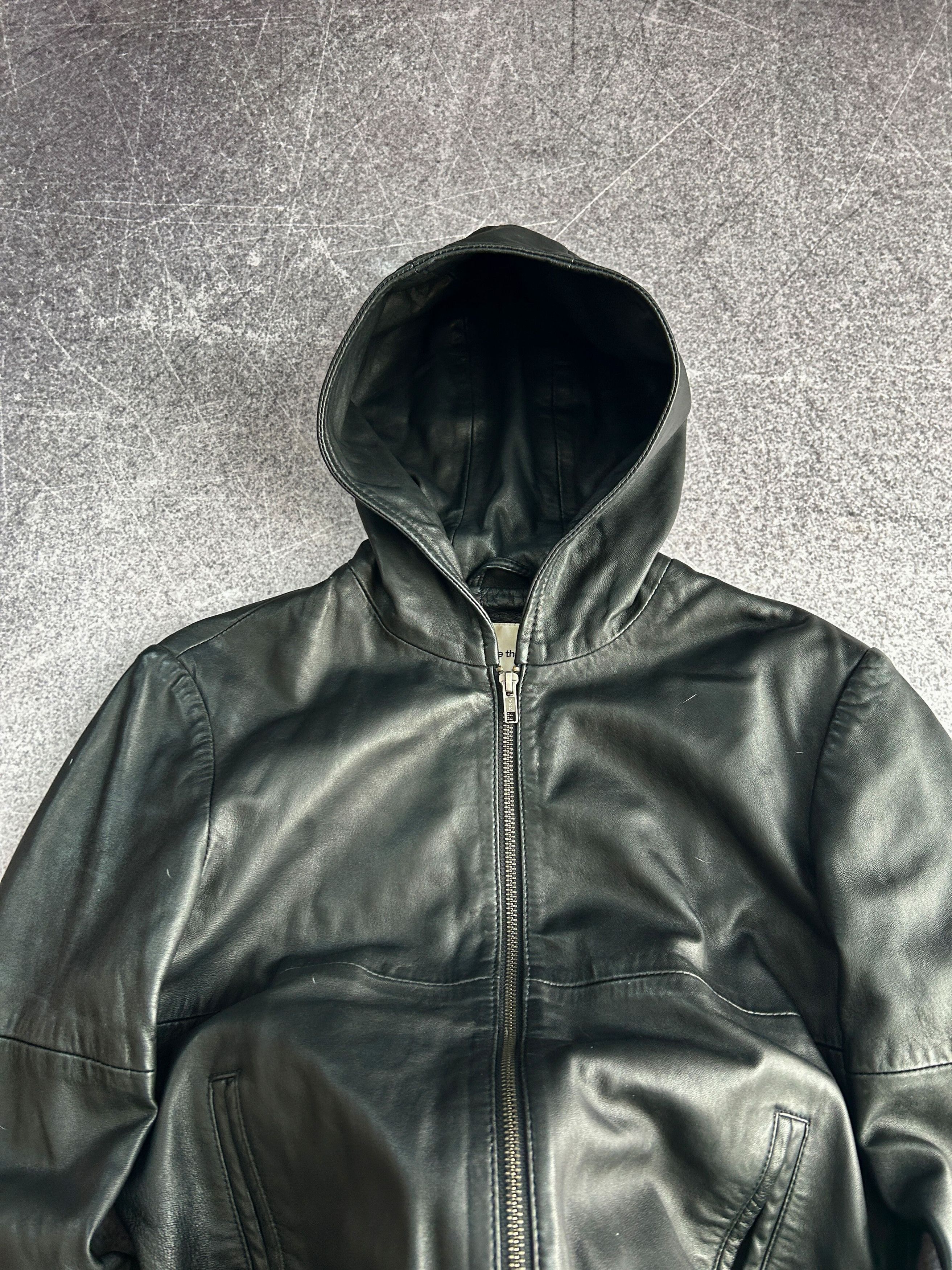 Vintage Leather Hooded Jacket Cropped Minimalist Black Y2K Size US XS / EU 42 / 0 - 4 Thumbnail