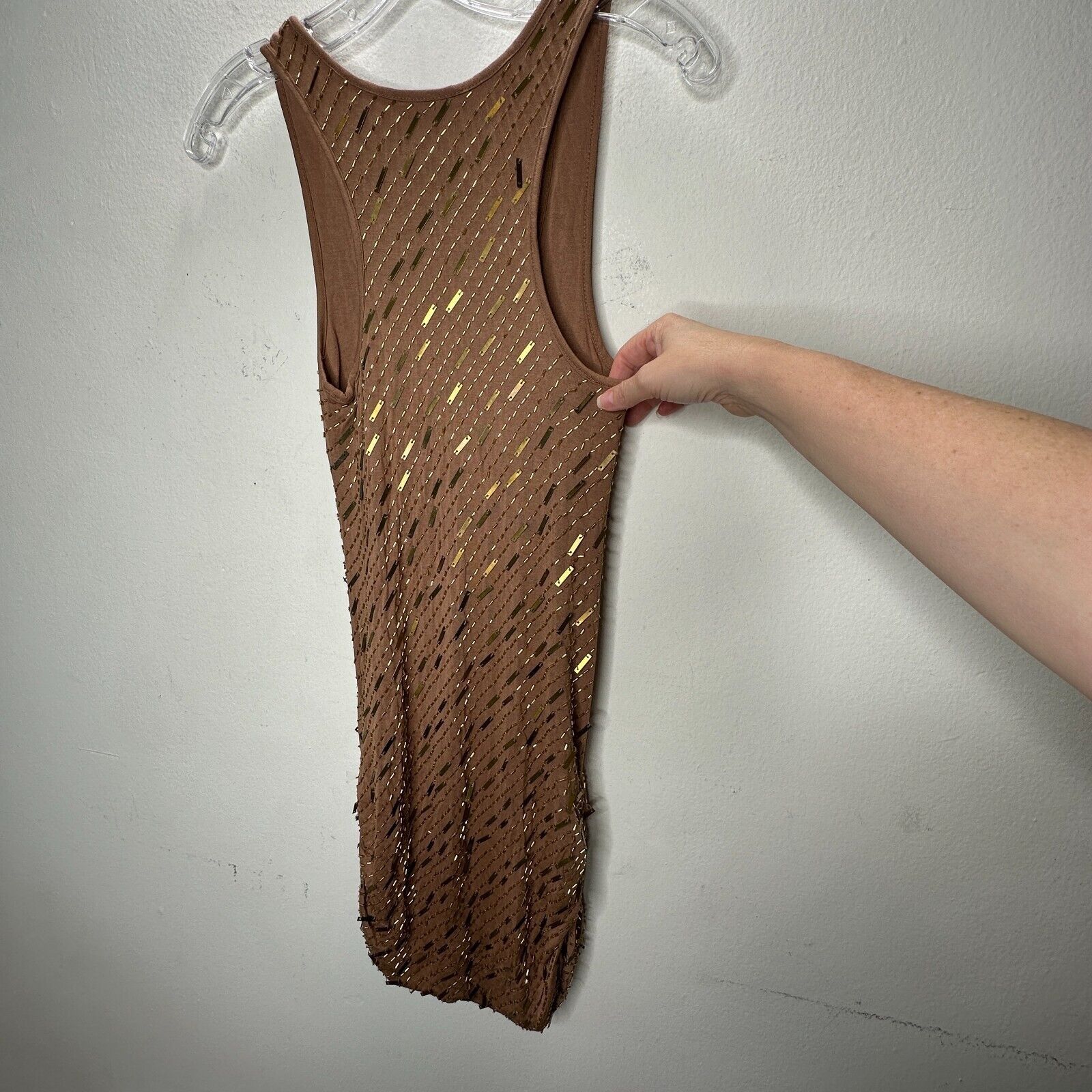 Haute Hippie Haute Hippie Brown Tank Mini Side Ruche Gold Bead Adornment Size XS / US 0-2 / IT 36-38 - 7 Thumbnail