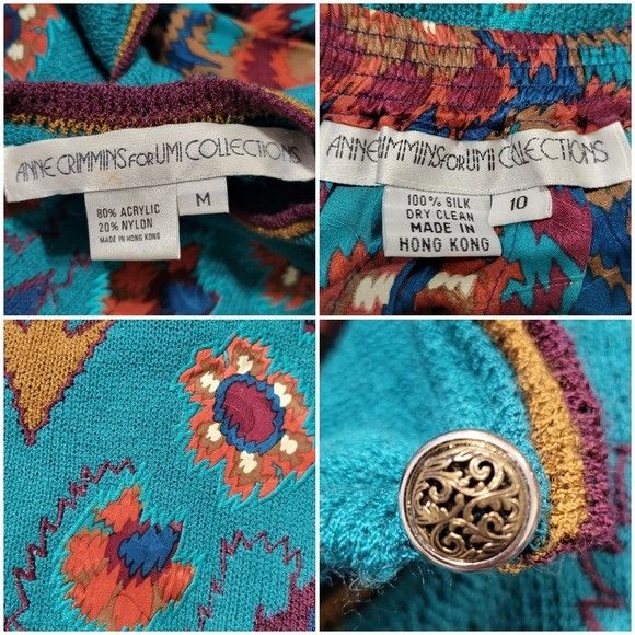 Vintage Vintage 80s Anne Crimmins Floral Silk Pleated Skirt Appliqué Size 32" / US 10 / IT 46 - 7 Thumbnail