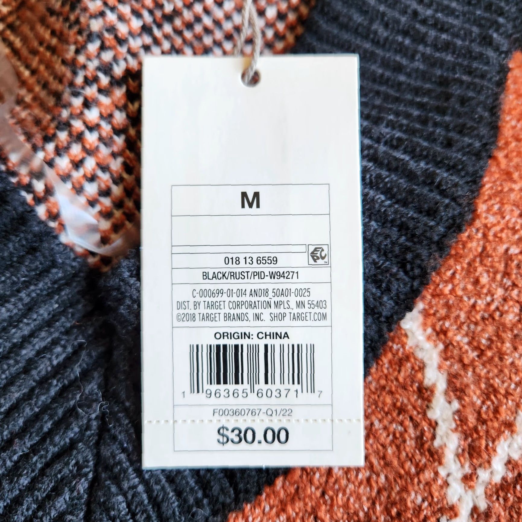 Vintage A New Day Long Sleeve Knitted Black Rust Orange Argyle Tunic Women's Med Sweater Size M / US 6-8 / IT 42-44 - 7 Thumbnail
