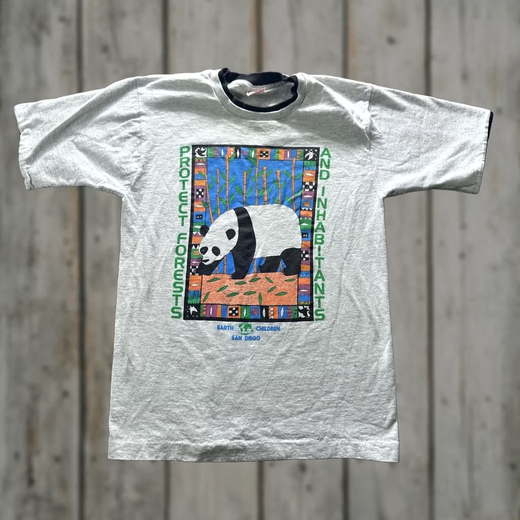 Fruit Of The Loom VINTAGE Fruit of the Loom Shirt Mens S Gray Panda Protect Forests Graphic Tee Size US S / EU 44-46 / 1 - 1 Thumbnail
