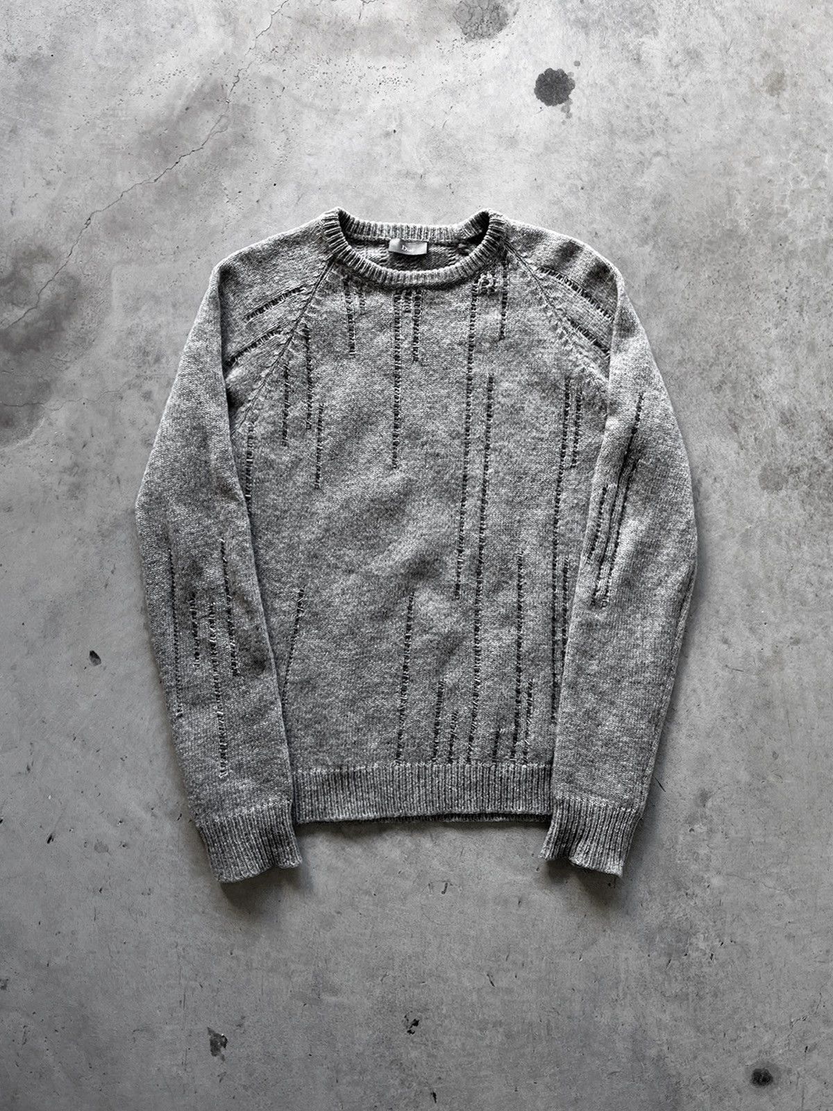 image of Dior x Hedi Slimane Aw05 “In The Morning” Beaded Sweater in Grey, Men's (Size Small)