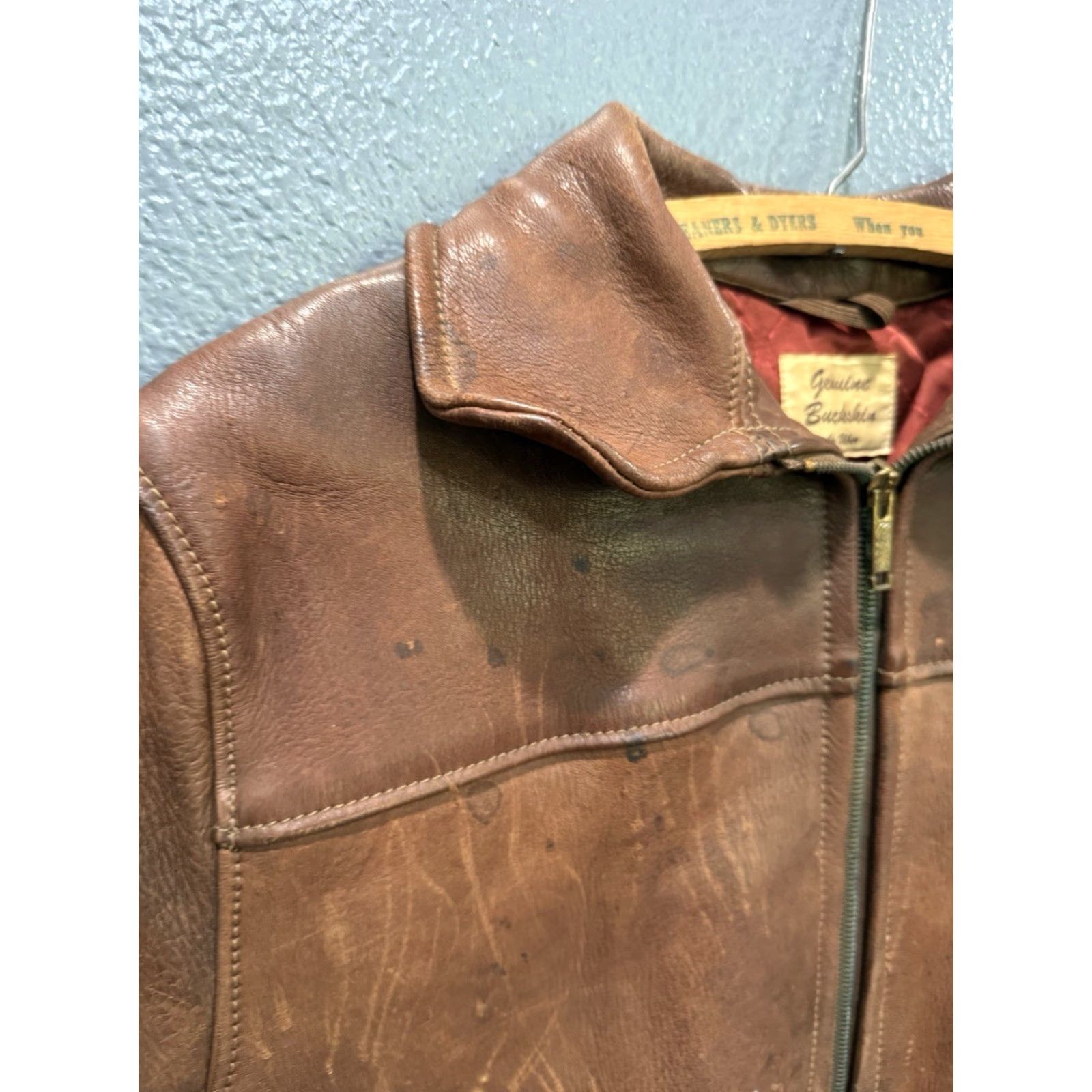 Vintage VINTAGE Uber Leather Jacket Men’s S Brown Zip 60s/60’s Leather Buckskin Style Jacket Mens S Size Brown Clothing Jacket Size US S / EU 44-46 / 1 - 3 Thumbnail