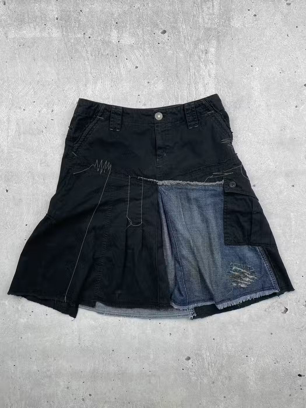 Trend4us Vintage Washed Denim Embroidered Mini Skirt main image 1