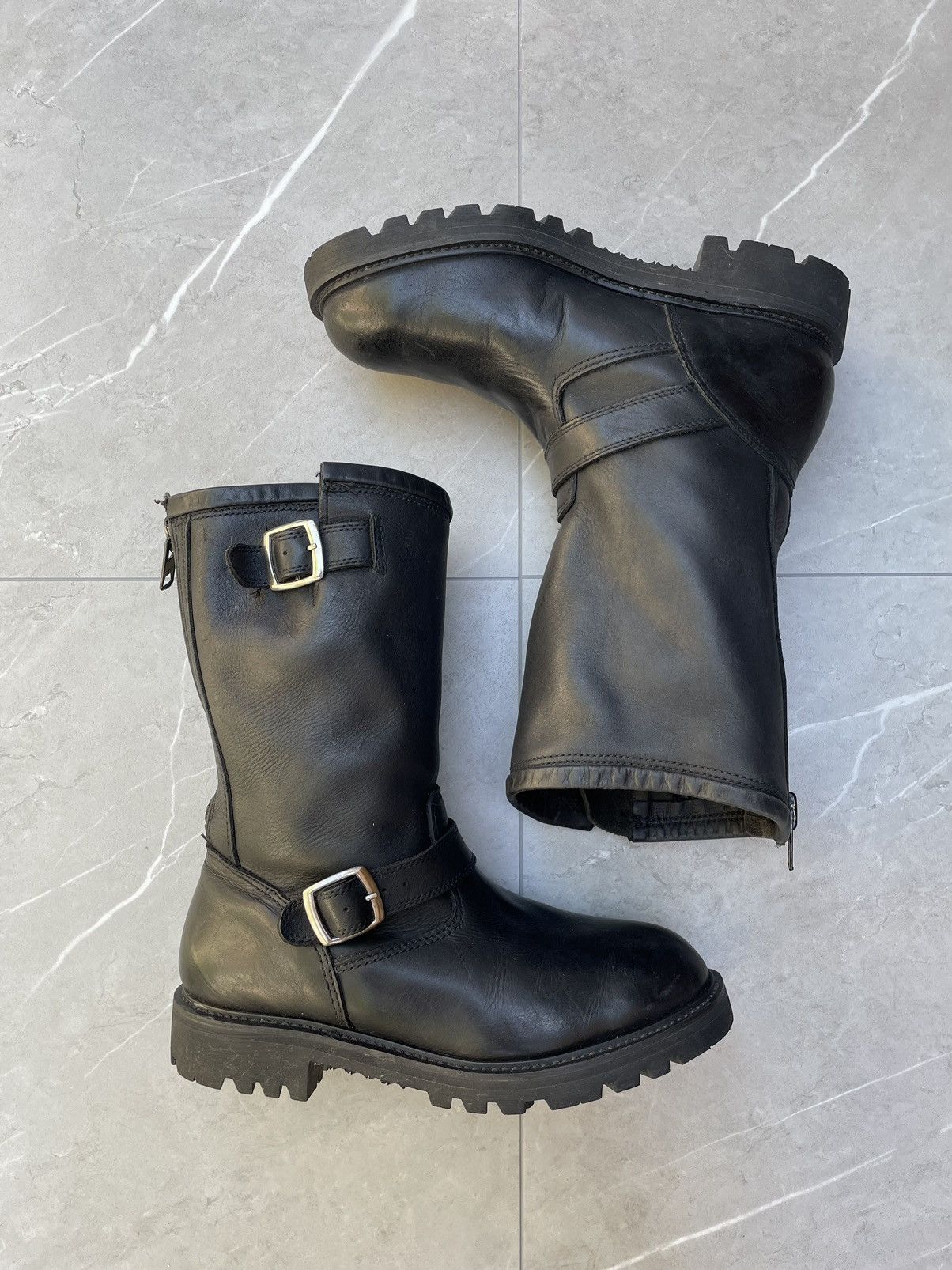 Vintage Leather Buckle Biker Combat Boots