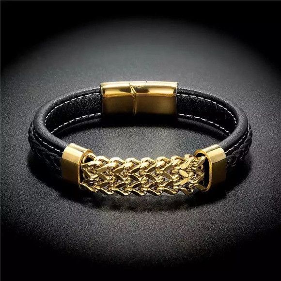 Other Men Vintage Style Leather Stainless Steel Bracelet Size ONE SIZE - 1 Preview